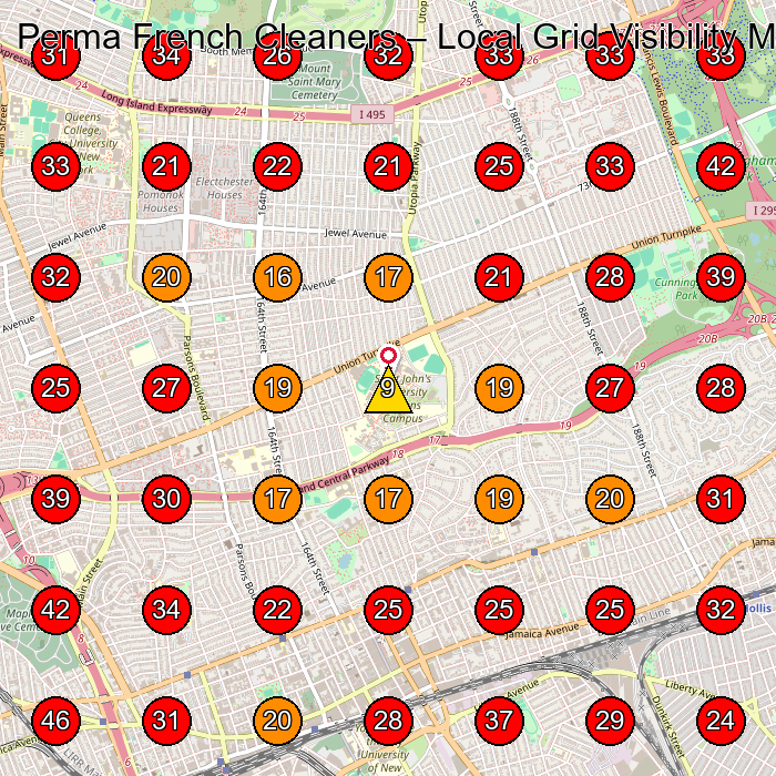 Perma French Cleaners GeoGrid visibility map for Dry Cleaner in Fresh Meadows